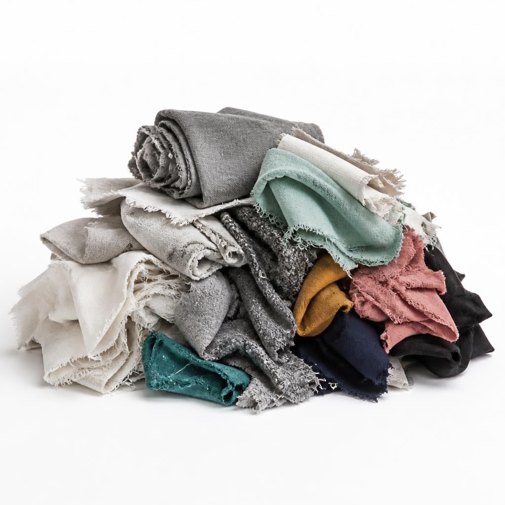 Discarded mixed textile waste collected for recycling